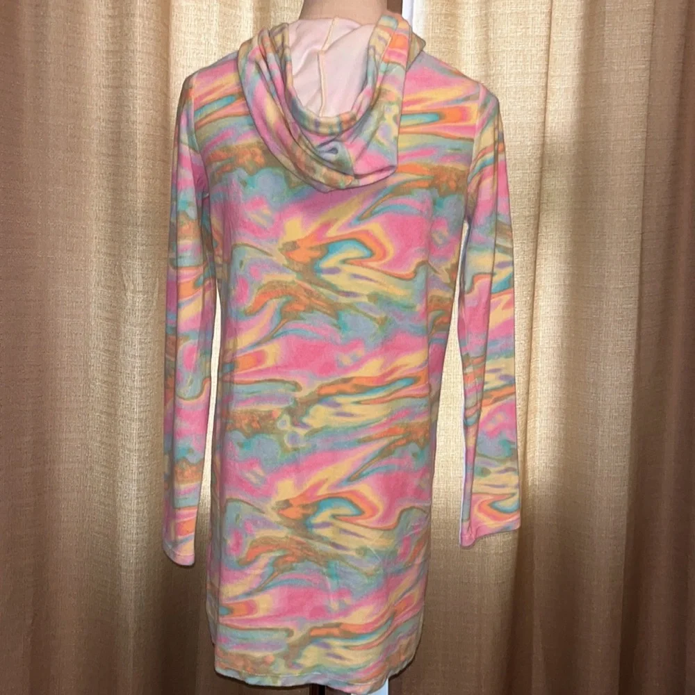 Lands End Tie Dye Hooded Pool Swim Cover Up Long Sleeve with Pocket Girls XL